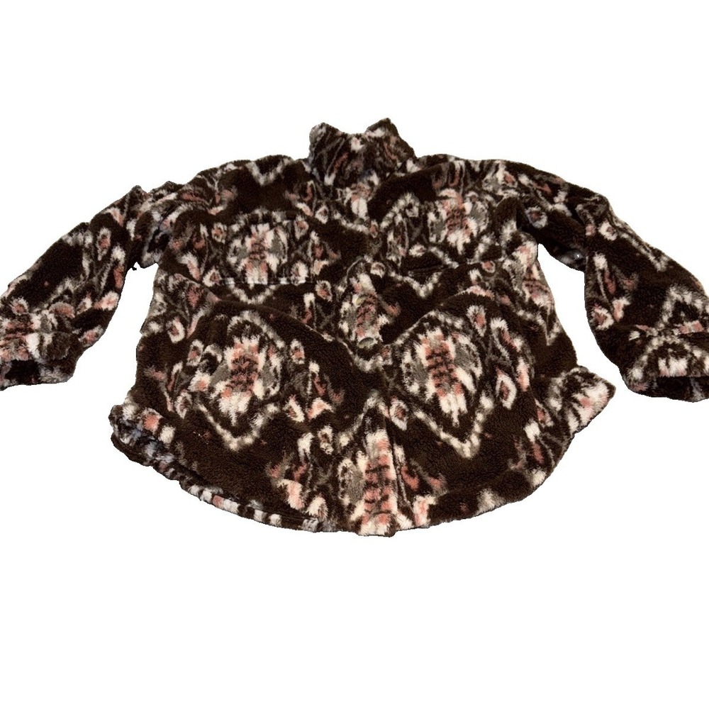 Natural Reflections Women's Sz Large Fleece Shirt Jacket Brown Aztec New